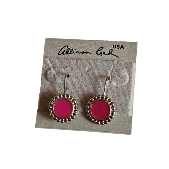 Vintage ALLISON REED Drop Dangle Fish Hook Pink Silver Tone  PIERCED EAR… - Picture 2 of 9